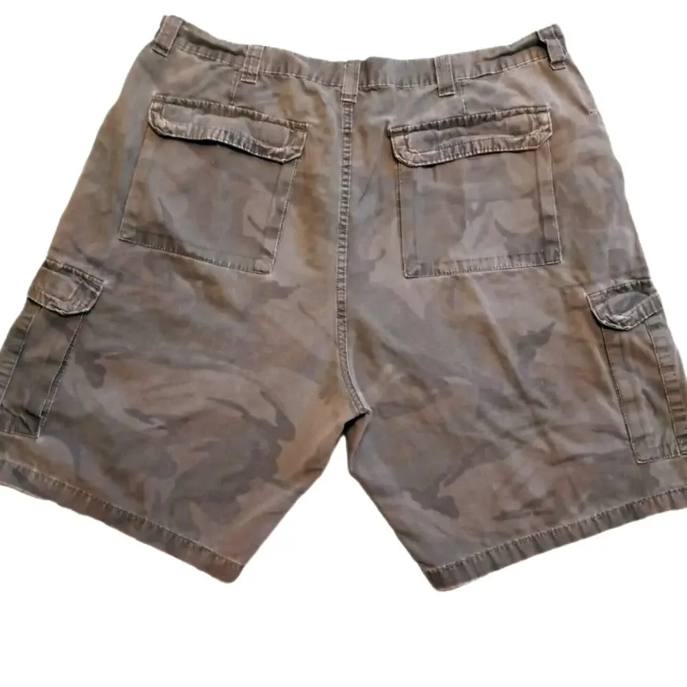 🪵🛠️Wrangler Camo Cargo Shorts 42 😎🟫🟩6‑Pocket Green Brown Outdoor Work